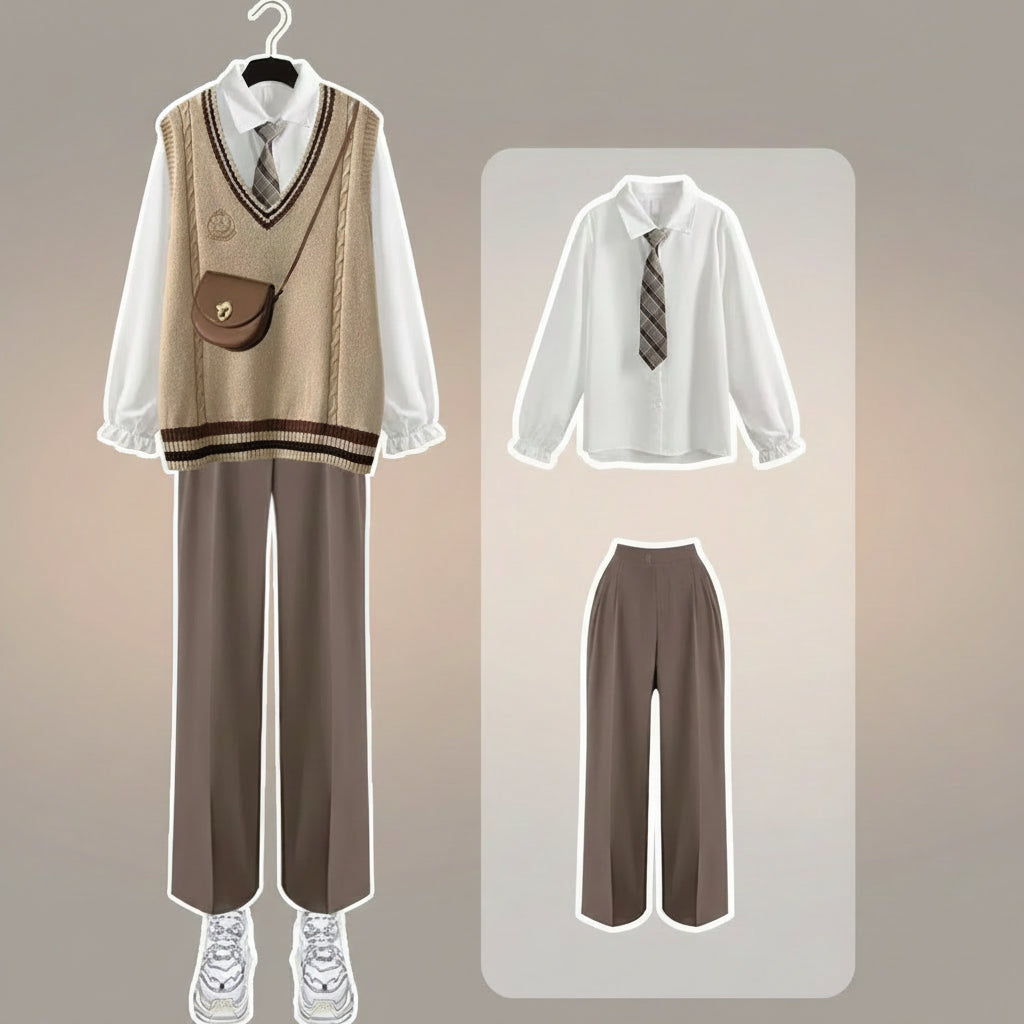 Three-piece Preppy Vest Suits Early Spring Student Vest - Vusy Kawaii Shop