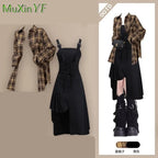 Women Spring-Summer Fashion Plaid Shirt and Irregular Dress - Vusy Kawaii Shop