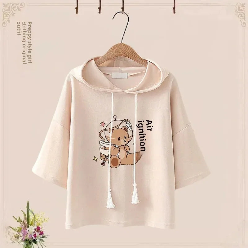 Summer Short Sleeve Sports Suit Cute Bear T-Shirt Japanese - Vusy Kawaii Shop