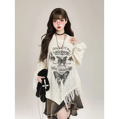 Irregular Butterfly Off Shoulder Sweater Women Clothing - Vusy Kawaii Shop