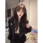 Lace Patchwork Black Commuting Cropped Jacket and Bud Skirt - Vusy Kawaii Shop