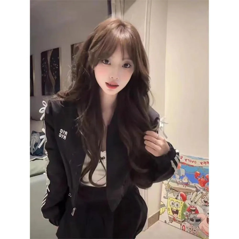 Lace Patchwork Black Commuting Cropped Jacket and Bud Skirt - Vusy Kawaii Shop