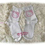 3 Pairs Female Y2K Hello Kitty Socks for Girls Medium Socks Kawaii Sanrio Accessories Socks Women Rosered Black White Sock