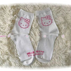 3 Pairs Female Y2K Hello Kitty Socks for Girls Medium Socks Kawaii Sanrio Accessories Socks Women Rosered Black White Sock