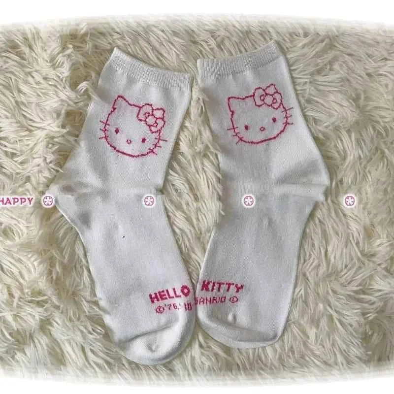 3 Pairs Female Y2K Hello Kitty Socks for Girls Medium Socks Kawaii Sanrio Accessories Socks Women Rosered Black White Sock