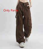Preppy Fall Outfit Patchwork Knit Vest Shirt Wide-Leg - Vusy Kawaii Shop