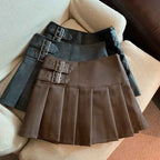PU Leather Mini Skirts Women Streetwear High Waist Pleated