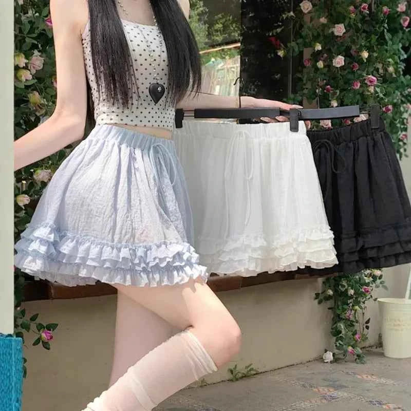 Sweet Fungus Patchwork Cake Skirts High Waist Drawstring