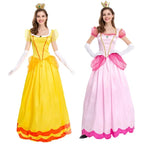 Princess Daisy yellow ball gown costume on model, front view