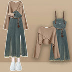 Chic Knitted Sweater Denim Strap Dress Cozy Korean Style - Vusy Kawaii Shop