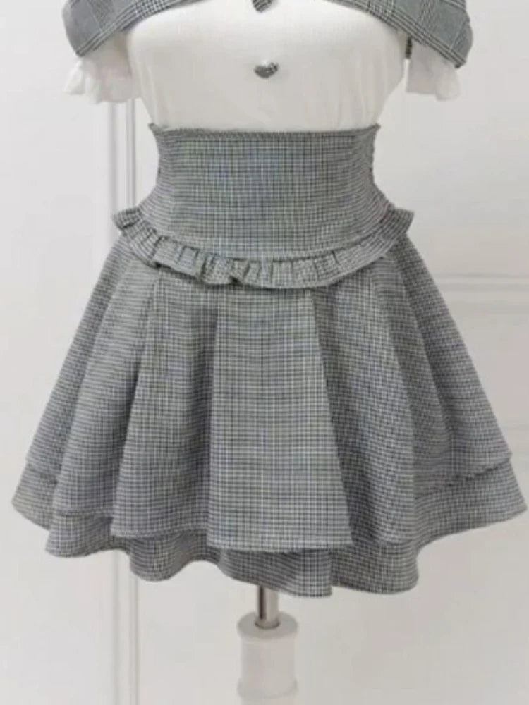 Coquette Plaid Crop Top and Mini Skirt Set full length