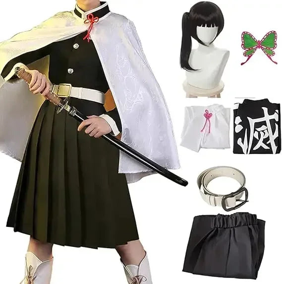 Kanao Tsuyuri Demon Slayer white cape cosplay with sword and wig
