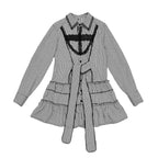 Pinstripe Ruffle Blouse and Lace Panel Flare Jeans Set jeans