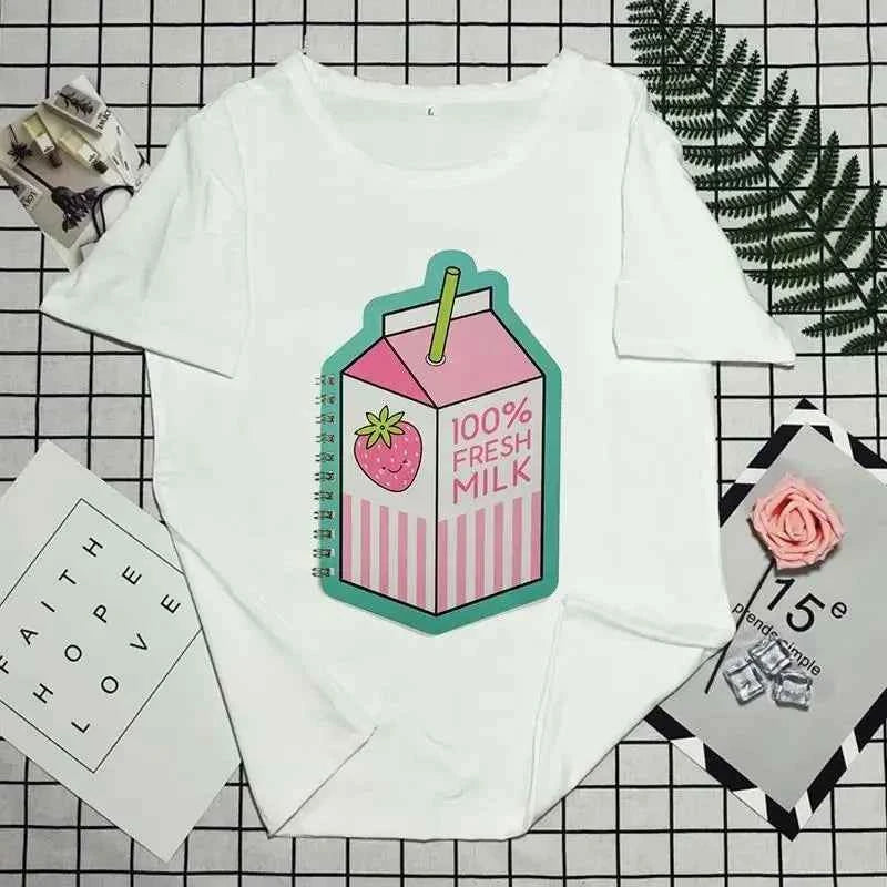 Summer Pink Fashion Korean Style Japanese Strawberry Juice