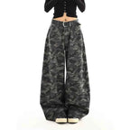 Women camouflage Jeans Sense design Vintage High Waisted Straight Denim Trouser Y2K American Streetwear Wide Leg Denim Pants ﻿