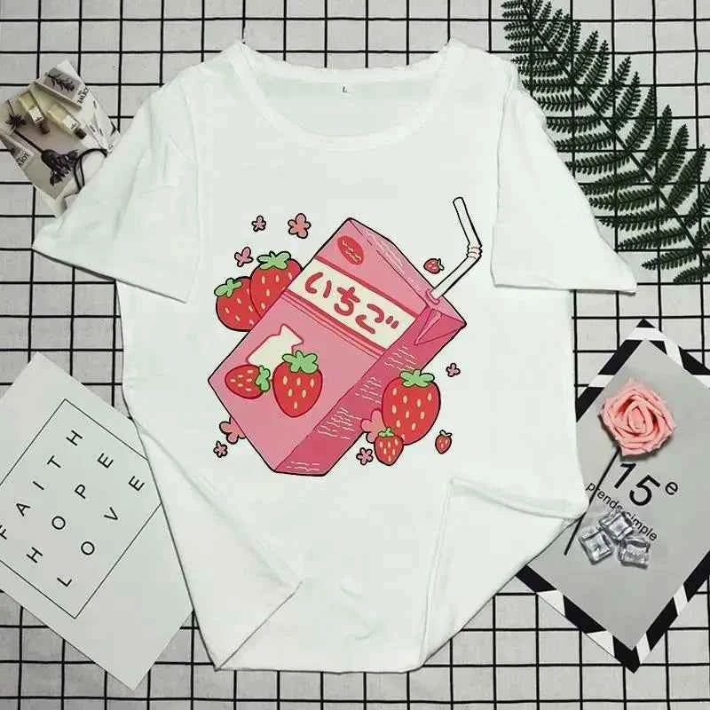 Summer Pink Fashion Korean Style Japanese Strawberry Juice