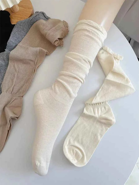 Stockings Woman Summer Thin Solid Color Mid-Calf Socks Soft Breathable Loose Costumes Sweet Balle Girls White Socks Puff Sleeves