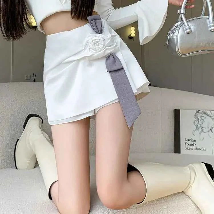 Elegant Girl Style A- Line Mini Dress Handmade 3D Rose Skirt