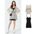 Elegant Knit Top Flowy Dress Spring Autumn Set