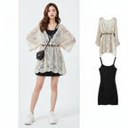 Elegant Knit Top Flowy Dress Spring Autumn Set - Vusy Kawaii Shop