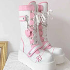 Lolita Thick Sole Boots Y2K Versatile Punk Motorcycle Thick Sole Mid Barrel Boots Women's Cute Spicy Girl Motorcycle Boots