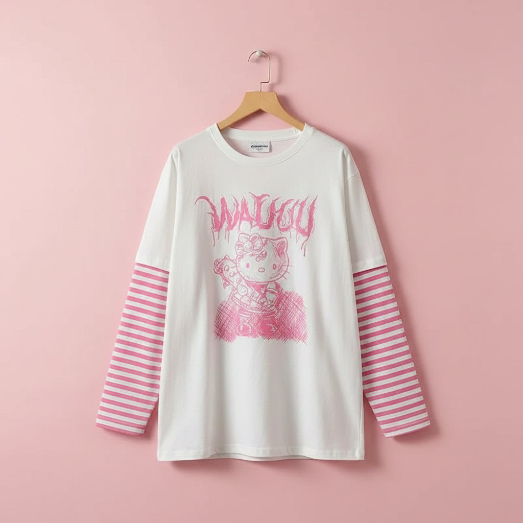 Kawaii Hello Kitty Cute Japanese Korean Tops T Shirt Fashion - Vusy Kawaii Shop