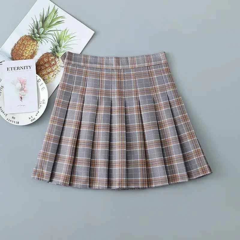 Plaid Pleated Skirt Women Spring High Waist A-Line Skirt