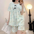 Cartoon Striped Pajama Set – Women's Short Sleeve & Shorts 2-Piece