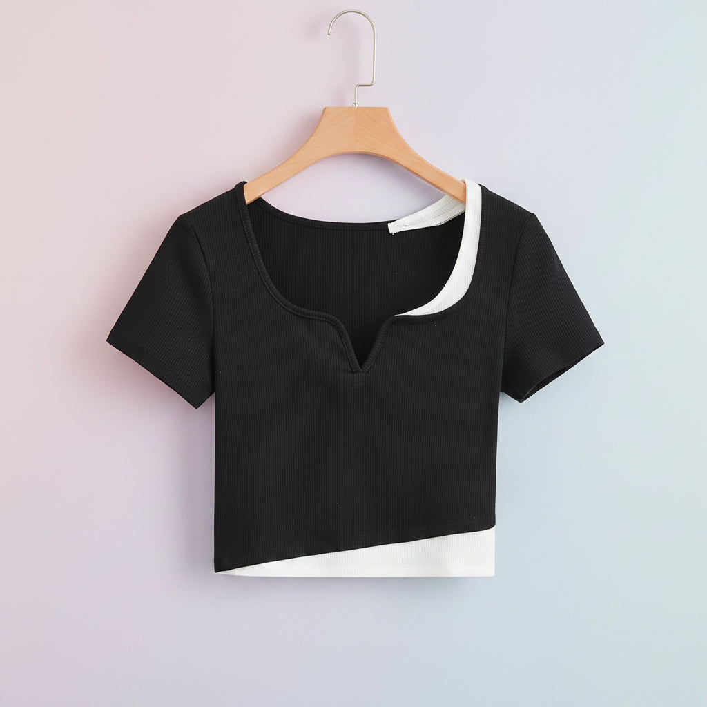 Summer Short Sleeve Top Junction Design Sensibility Slimming - Vusy Kawaii Shop