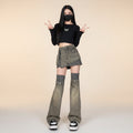 Street Punk Subculture Denim Skirt Sweet Striped Splicing