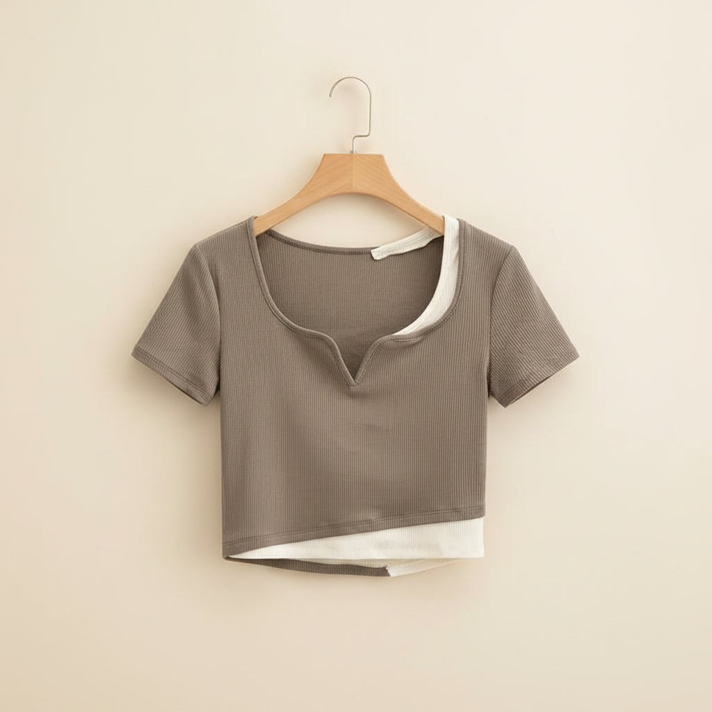 Summer Short Sleeve Top Junction Design Sensibility Slimming - Vusy Kawaii Shop
