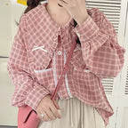 Autumn and Winter Set Students Korean Japanese Pink Check - Vusy Kawaii Shop