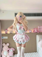 Bow Sailor Collar Lace Short Sleeved Shirt and High Slim - Vusy Kawaii Shop