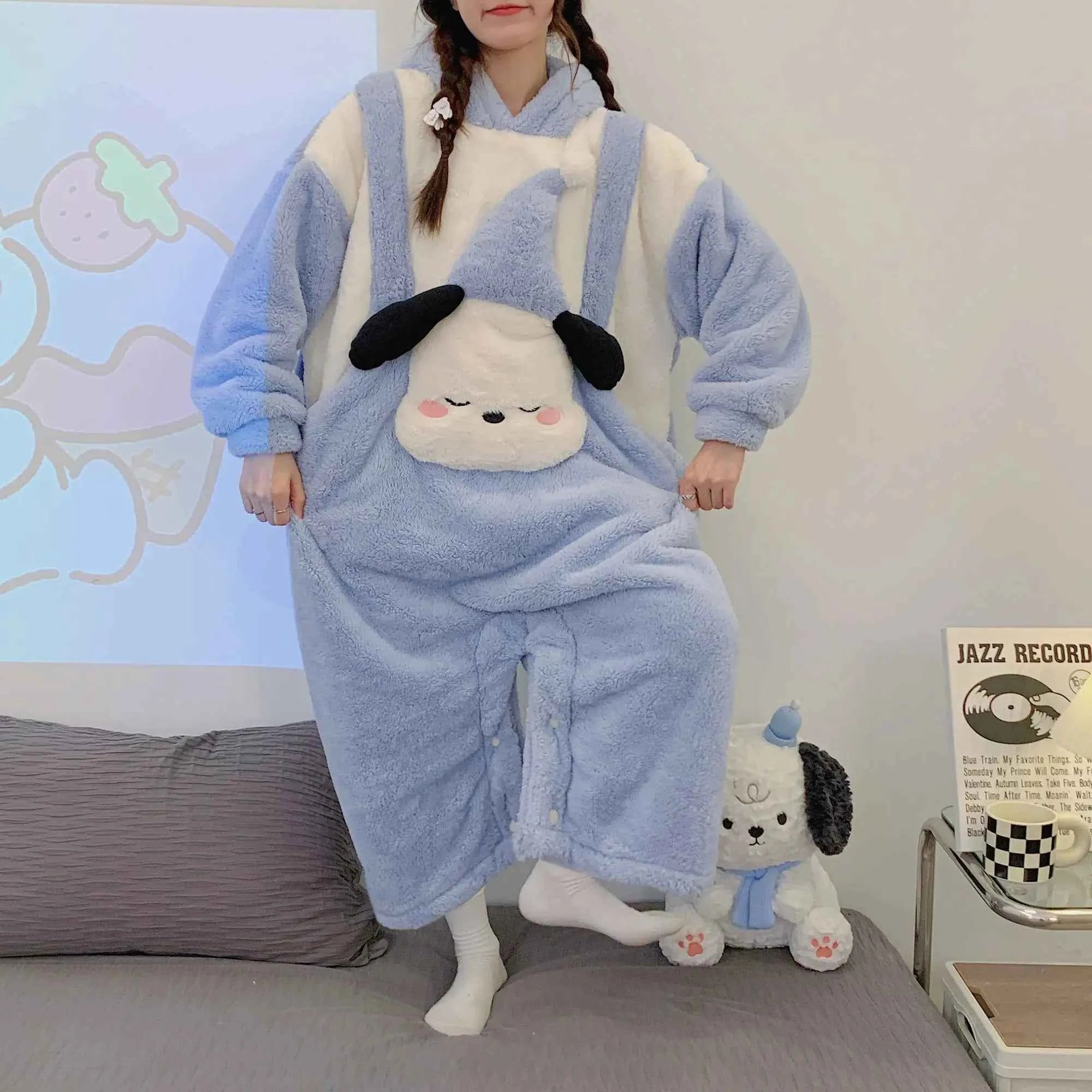 Kawaii Hello Kittys Cute Siamese Pajamas Women Coral Velvet Autumn Winter Sanrioed Sweet Thickened Warm Flannel Home Clothes