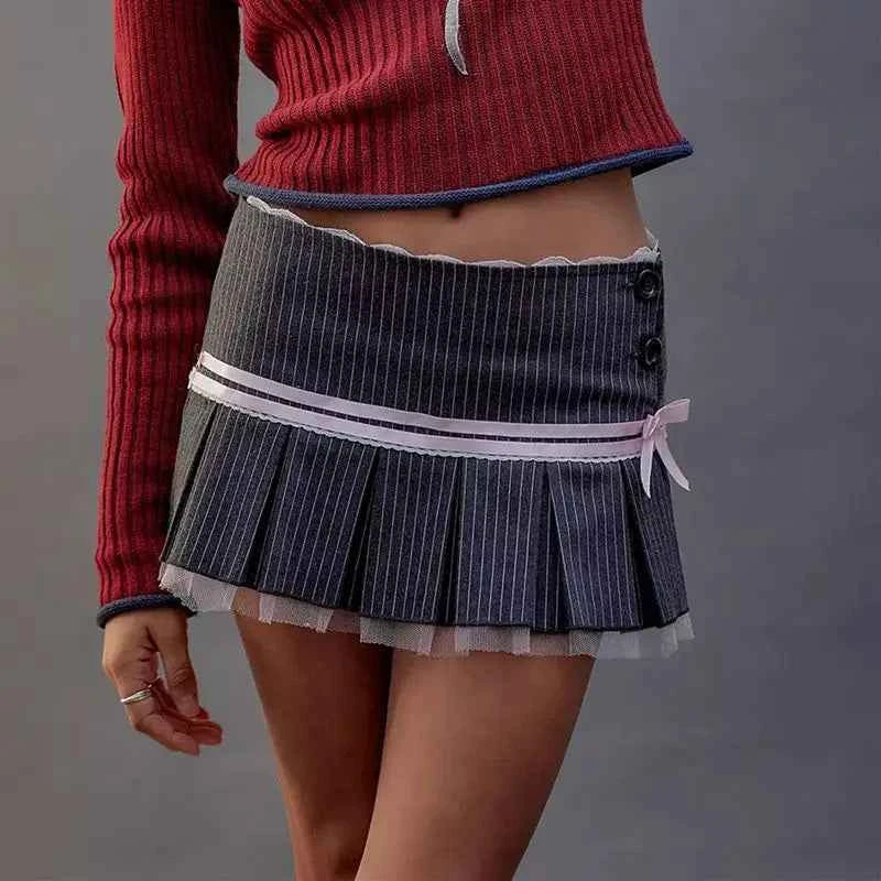 Harajuku Kawaii Lace Trim Mini Skirts Gothic Cutecore Bow