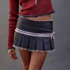 Harajuku Kawaii Lace Trim Mini Skirts Gothic Cutecore Bow