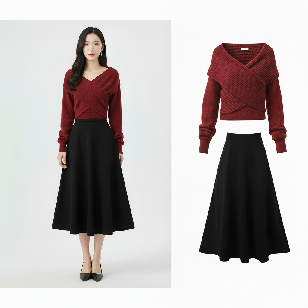 Korean Autumn-Winter Fashion Set Cross Sweater, Shirt Set - Vusy Kawaii Shop