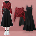 Korean Autumn-Winter Fashion Set Cross Sweater, Shirt Set
