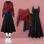 Korean Autumn-Winter Fashion Set Cross Sweater, Shirt Set - Vusy Kawaii Shop