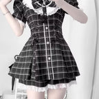 Kawaii Short Sleeve Skirt Sets Women Aesthetic Slim - Vusy Kawaii Shop
