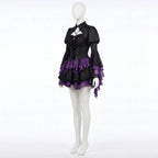 Ruffled layered skirt and puff sleeves of gothic vampire lolita dress, full length