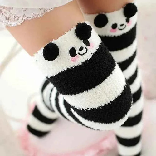 Japanese Mori Girl Animal Modeling Knee Socks Striped Cute Compression Autumn Winter Warm Sock Sleep Cozy Long Thigh High Socks