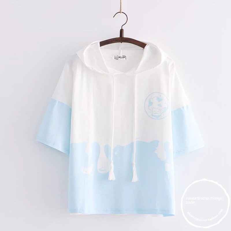 Women's Japanese-Style Simple Cute Embroidered Short-Sleeve
