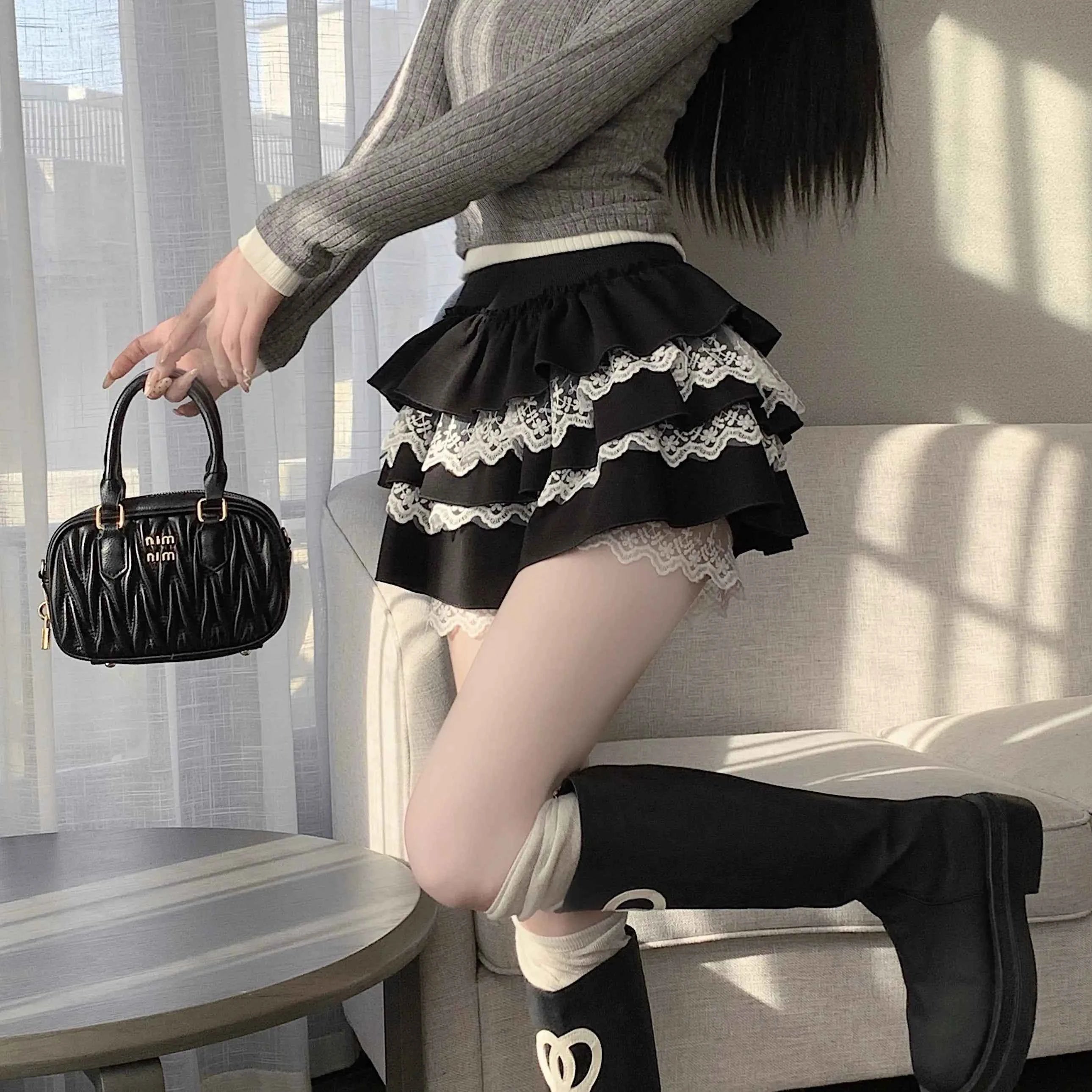 Kawaii Sweet Design Lace Patchwork Cake Skirt Spring Summer