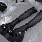 Women Lolita Black Silky Pantyhose Argyle Diamond Plaid Pattern Tights Stockings