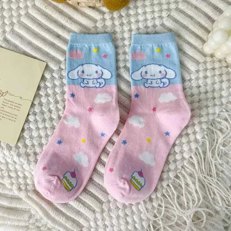 1pair Miniso Cinnamoroll Cartoon socks girl's blue combed cotton mid-tube stockings cute sanrio puppy stockings