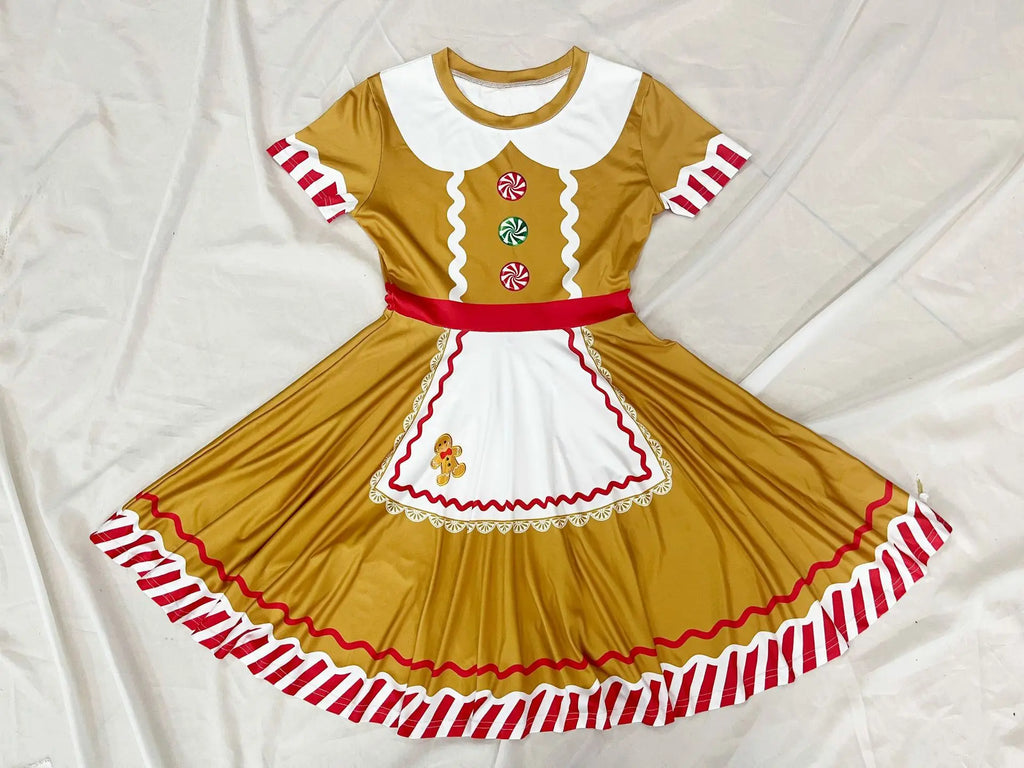 Red and white striped thigh high socks included with gingerbread woman costume