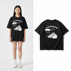 Summer Japanese Cartoon Cute Cat Fun Print Short Sleeve
