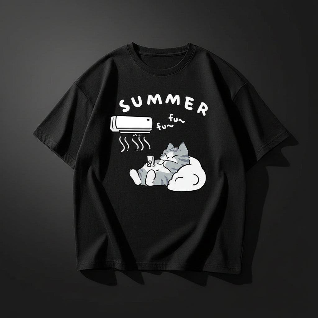 Summer Japanese Cartoon Cute Cat Fun Print Short Sleeve - Vusy Kawaii Shop