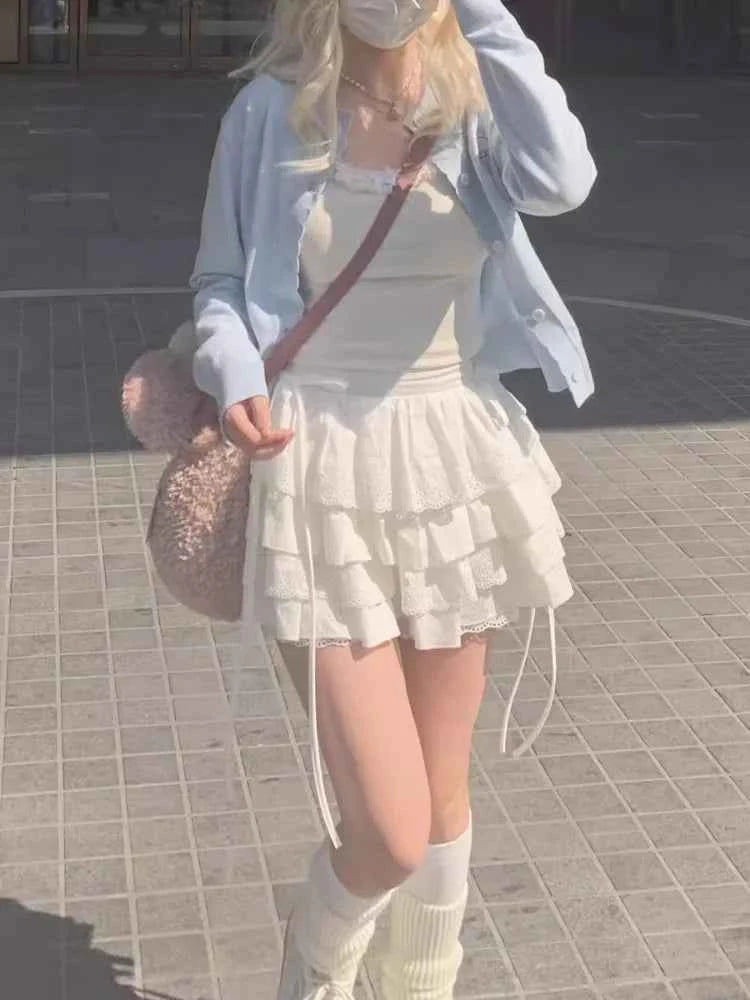 Ballet Kawaii Lace Mini Skirt Girl Cute Lolita White A-line
